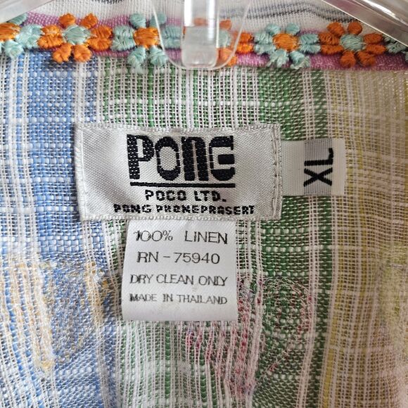 Pong Poco Ltd. Striped Linen Dress XL Embroidered Hearts Lagenlook - Picture 3 of 7
